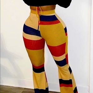 Striped Colorblock High Waist Bootcut Pants